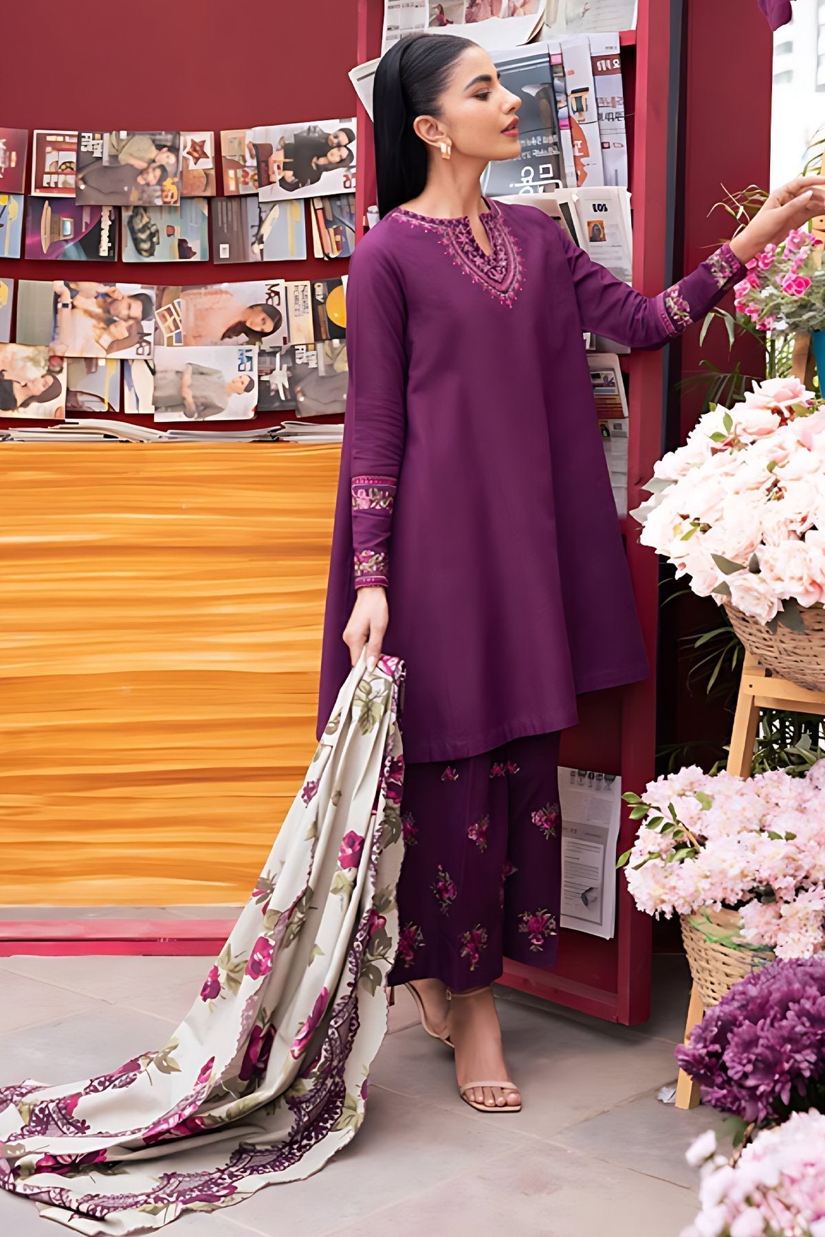 Purple Dhanak Heavy 3pc Emboidery SM-1028