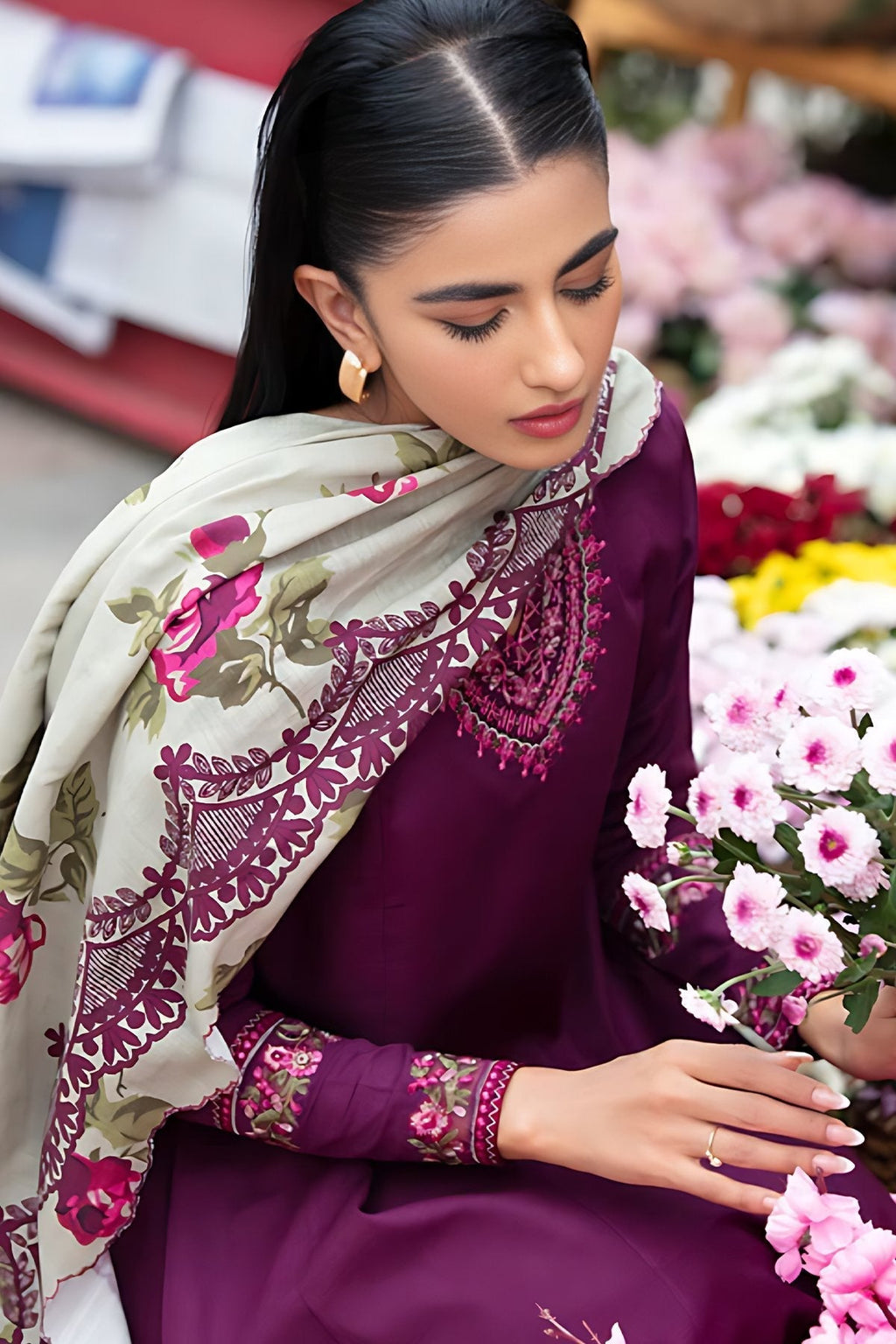 Purple Dhanak Heavy 3pc Emboidery SM-1028