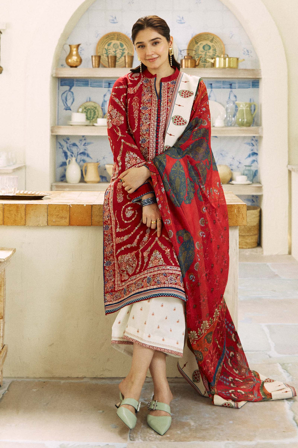 Coco By Zara Shahjahan Embroidered Khaddar Unstitched 3 Piece Suit - 9B